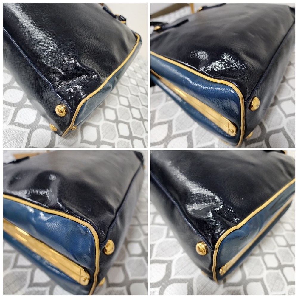 Prada Saffiano Vernice Pyramid Bag Navy Blue - Picture 14 of 15